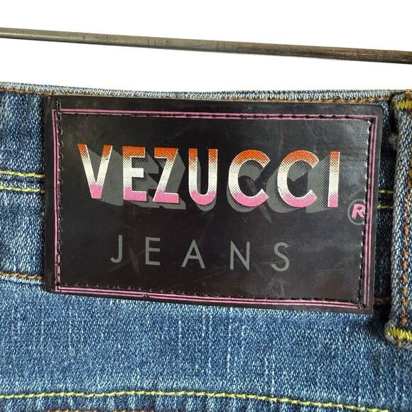 Vtg Y2K Vezucci Jeans Skirt Denim Slits Belted Midi Stretch 8 Western Cowgirl - Picture 7 of 11